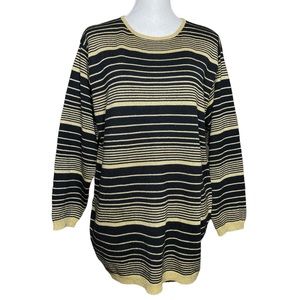 Glitter Striped Boxy Sweater VTG Black Metallic Gold Geometric Elegant Sparkly